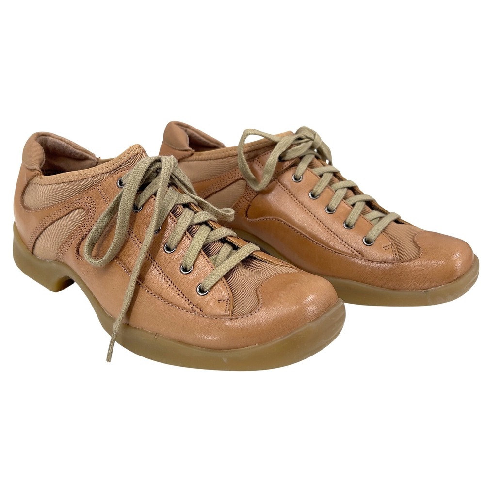 VTG Y2K Hillard Hanson Biker Womens Tan Leather Mesh Gum Sole Sneaker‎ Size 6.5